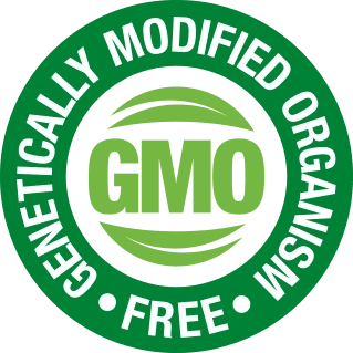Non-GMO badge icon explaining genetically modified organism sourcing