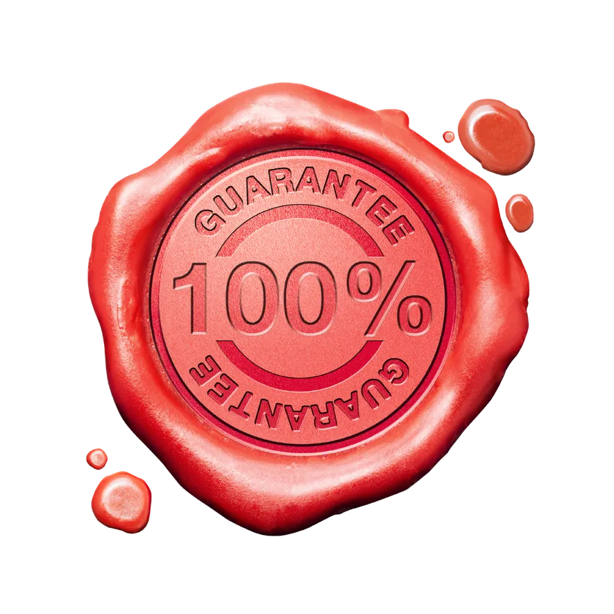 The 100% guarantee seal the manufacturer displays on its offer page