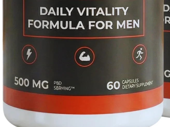 Close crop of the lower TurboMan label showing three icons, the figure 500 MG, and 60 capsules dietary supplement